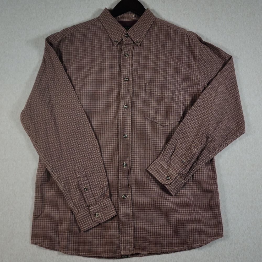 Aigle Cottonwood Mens Large Brown Crosshatch Button Shirt Cotton Gorpcore